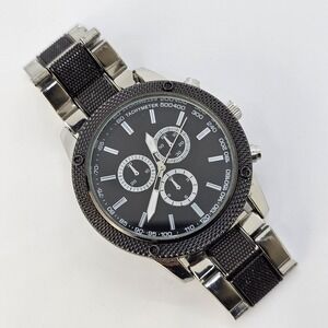 Men's Watch 48MM Case Black Dial Black Gray Bracelet Band 6.5" Wrist New Battery